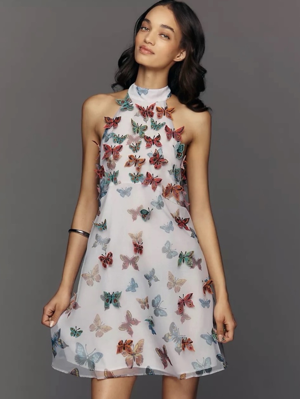 Anthropologie Maeve 3D Butterfly Tulle Halter Mini Dress Size Large NWT